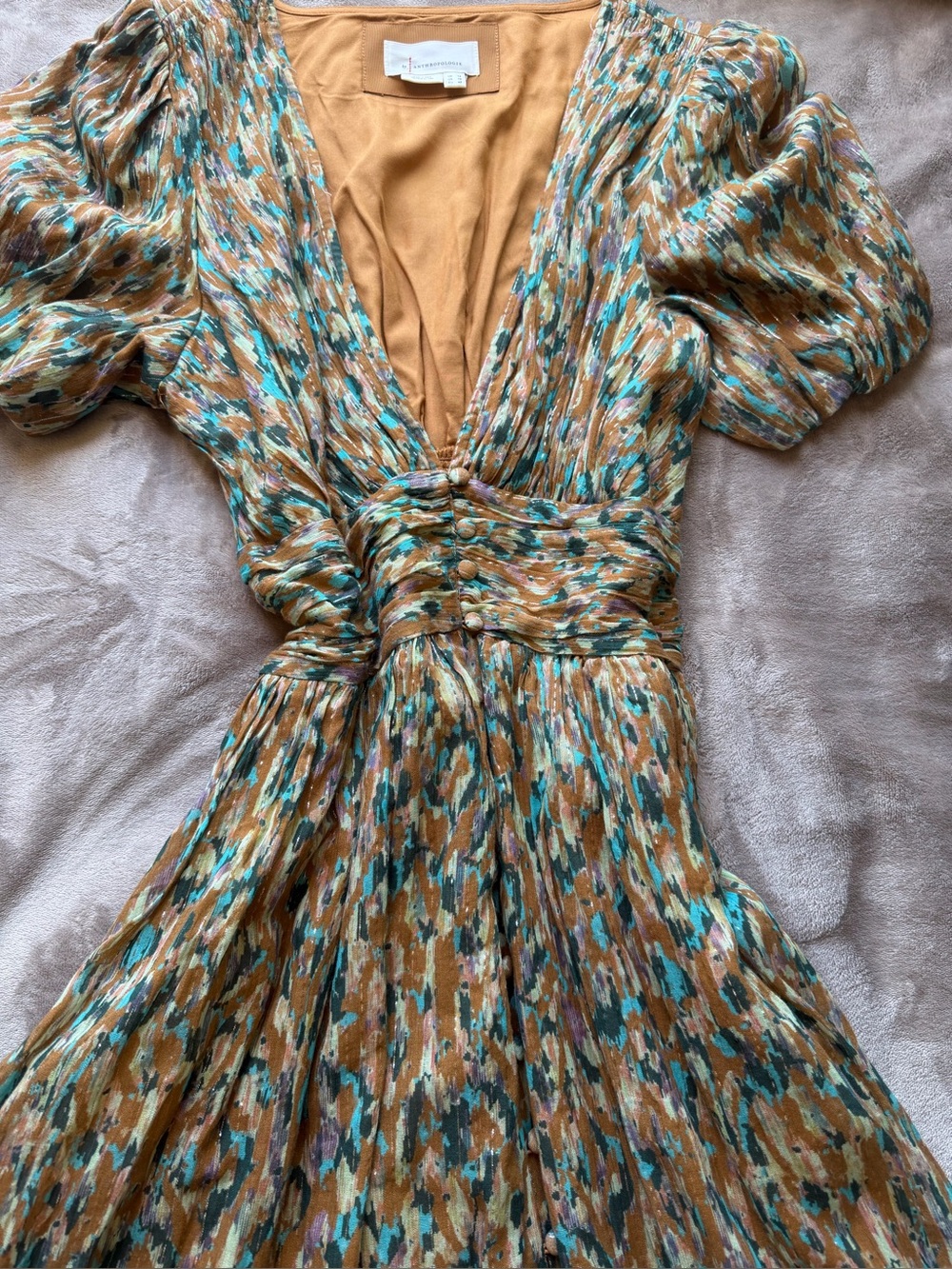 Anthropologie long boho Mustard Teal Brown Patterned Midi Dress
Never been worn